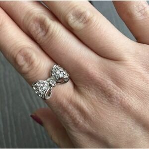 Sparkling Rhinestone Bow Ring Adjustable‎ Silver Tone Women Girls Party Jewelry
